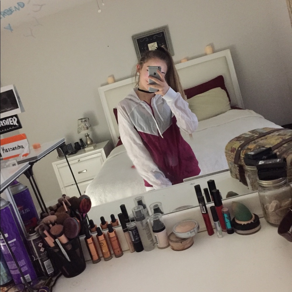 Violet and white windbreaker